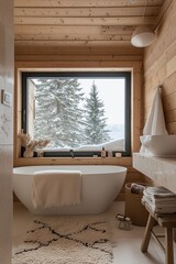 cozy Scandinavian-inspired bathroom in a wooden chalet