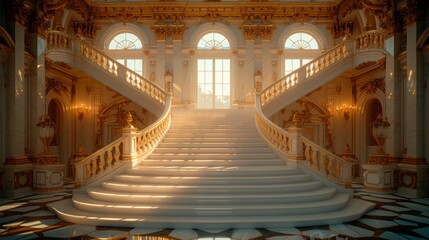 Grand Staircase in a Classical Museum: A majestic staircase within a classical museum, featuring intricate architectural details and a sense of grandeur