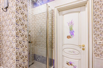 interior apartment room bathroom, sink, decorative elements, toilet. WC, sanitary unit, wash room