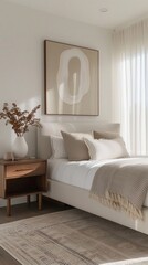 Upholstered bed in an off-white shade