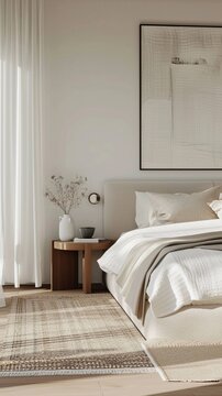 Upholstered bed in an off-white shade