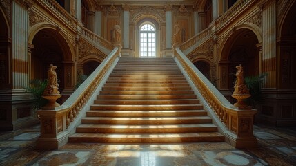 Grand Staircase in a Classical Museum: A majestic staircase within a classical museum, featuring intricate architectural details and a sense of grandeur