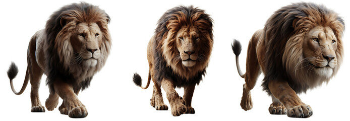 Three lions are walking forward. transparent background - obrazy, fototapety, plakaty
