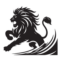 Fototapeta premium Furious Roar: Intense Vector Illustration Silhouette of an Angry Lion, Capturing the Ferocity and Power of the Fierce Predator.