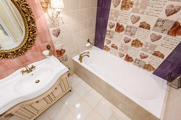 interior apartment room bathroom, sink, decorative elements, toilet. WC, sanitary unit, wash room