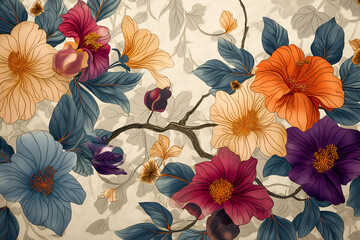 Floral Pattern, Flowers, Art Nouveau style floral pattern, Pattern