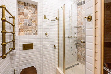 interior apartment room bathroom, sink, decorative elements, toilet. WC, sanitary unit, wash room