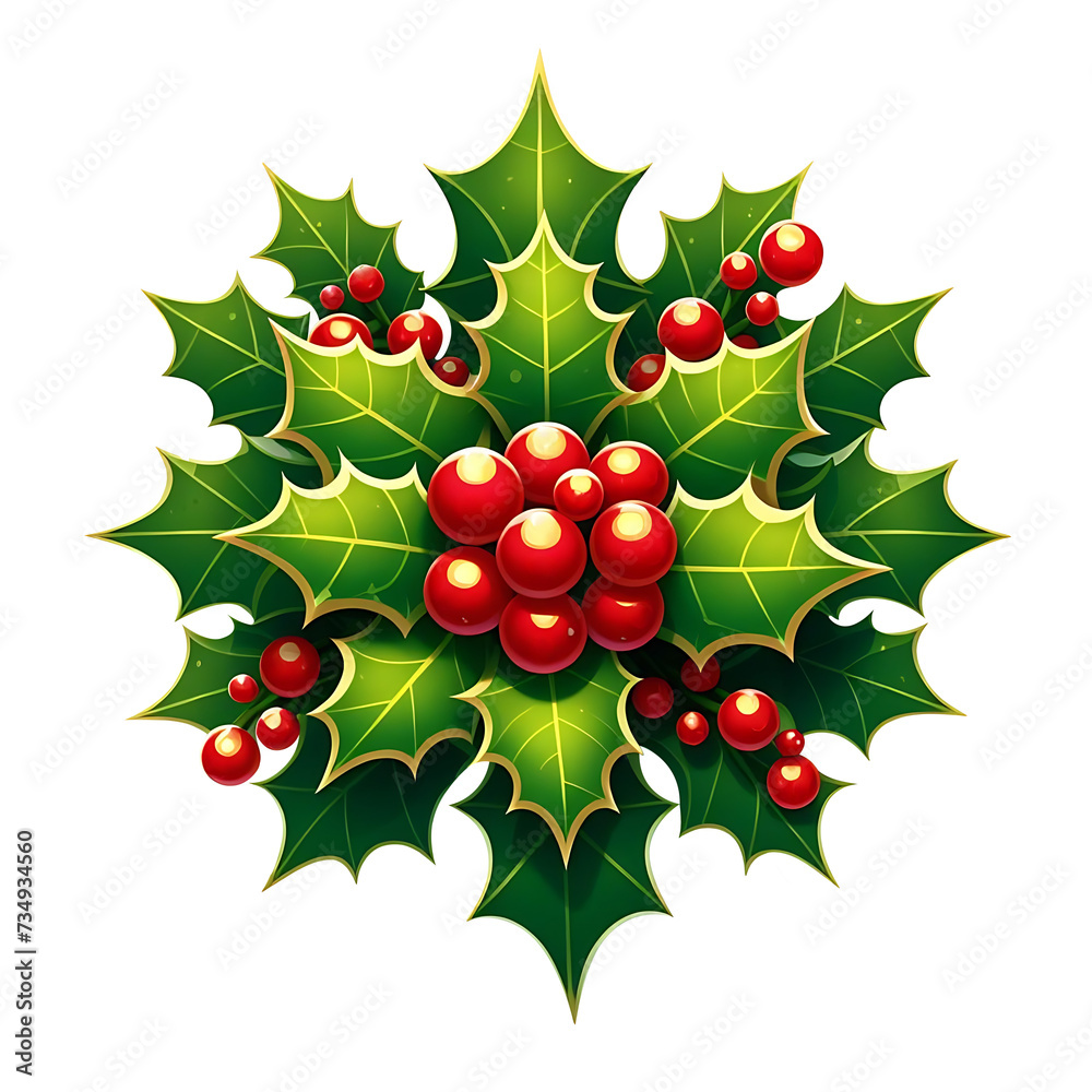 Wall mural holly berries and leaves christmas decoration