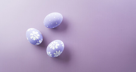 Happy easter! Colourful Easter eggs on pastel background. Decoration concept for greetings and presents on Easter Day celebrate time.