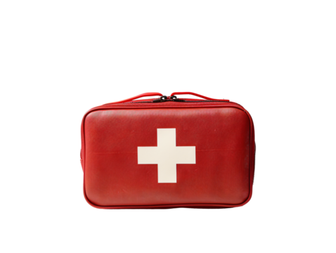 a red first aid kit with a white cross on it