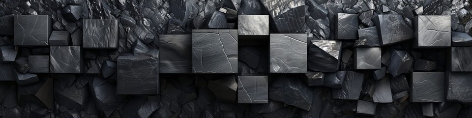 3D wall of deep obsidian, with a satin sheen and crisp, defined edges, radiating a sense of profound enigma. 