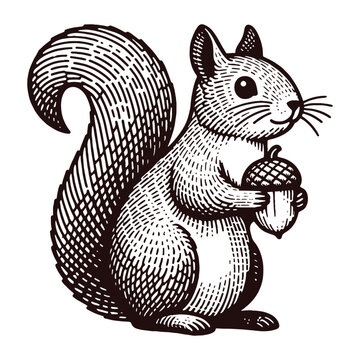 squirrel with an acorn sketch