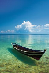 Naklejka na ściany i meble A lonely boat floats on the sea in the Thailand. Beautiful landscape