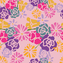 vecteur éléments floraux dessinés à la main motif répété parfait pour le papier d'emballage, les invitations, le thé, les assiettes en papier, les serviettes de table, la papeterie, le papier peint, l