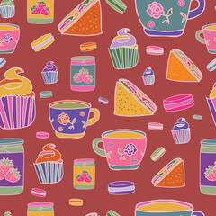 vectoriel éléments Garden Tea Party dessinés à la main motif répété, parfait pour le papier d'emballage, les invitations, le thé, les assiettes en papier