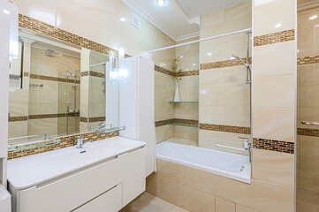 interior apartment room bathroom, sink, decorative elements, toilet. WC, sanitary unit, wash room