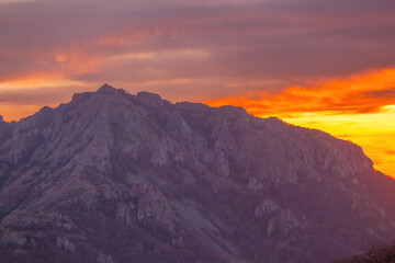 Beautiful natural landscape on sunset with mountains