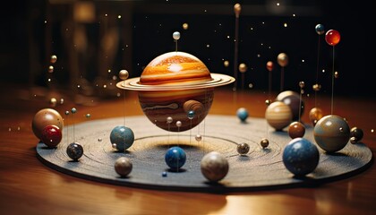 Model of the Solar System on a Table - obrazy, fototapety, plakaty