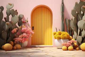 Outdoor-Kissen a door with cactuses and flowers © Stegarescu