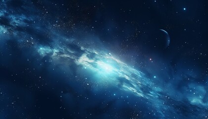 Naklejka na ściany i meble a planet near a galaxy with starry blue skies