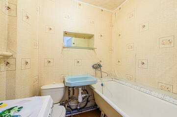 interior apartment room bathroom, sink, decorative elements, toilet. WC, sanitary unit, wash room