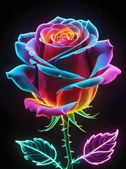 neon rose in a dark background.