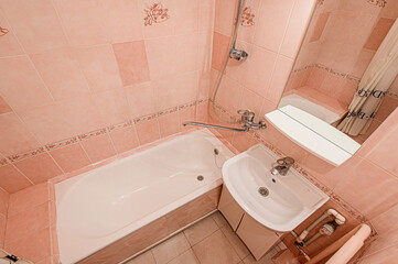 interior apartment room bathroom, sink, decorative elements, toilet. WC, sanitary unit, wash room