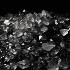 Des cristaux diamants blancs sur fond noir
