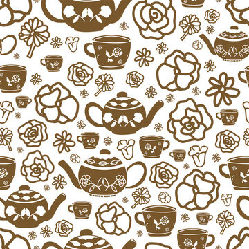 Motif r&eacute;p&eacute;t&eacute; &eacute;l&eacute;ments tea party or illustration vectorielle