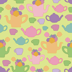 vectoriel éléments Garden Tea Party dessinés à la main motif répété, parfait pour le papier d'emballage, les invitations, le thé, les assiettes en papier