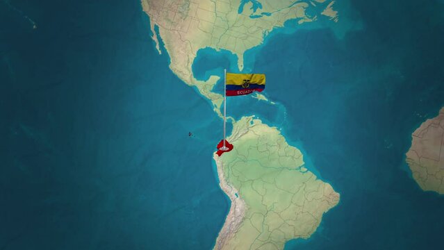 Ecuador map and flying flag.