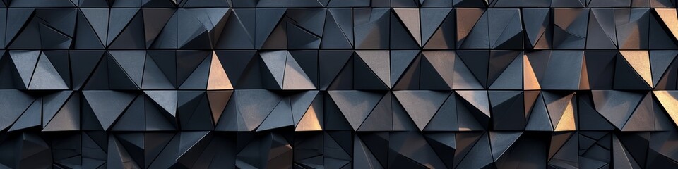 A wall with black triangular tiles, no scratches, under fluctuating light.