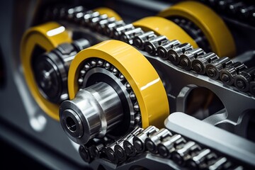 A Detailed View of a Robust Chain Drive System in an Industrial Setting, Highlighting its Intricate Design and Essential Role in Machinery