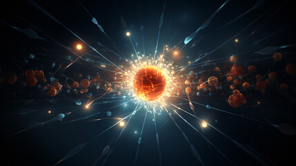 Collision of nuclei of elementary particles. - obrazy, fototapety, plakaty