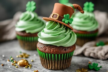 St. Patricks Day Celebration - cupcakes with green cream