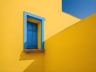 yellow wall in front of blue sky