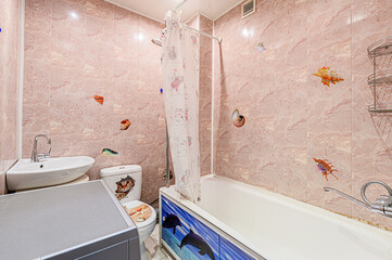 interior apartment room bathroom, sink, decorative elements, toilet. WC, sanitary unit, wash room