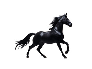 a black horse with long mane running