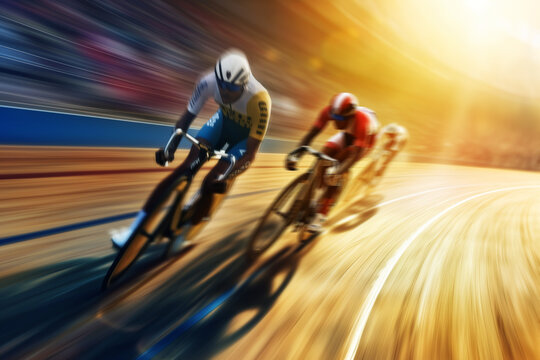 AI Generated Image Motion blurred Athletic men in track cycling at full speed