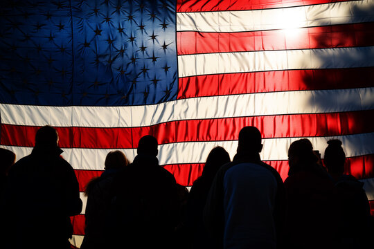 AI Generated Image Silhouettes of the hopeful USA voters in front of American flag
