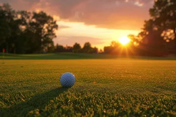 Zelfklevend Fotobehang Golf at Sunset. Generative AI © STOCKAI