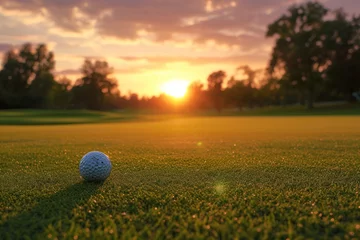 Zelfklevend Fotobehang Golf at Sunset. Generative AI © STOCKAI