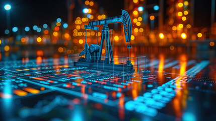 Digitalized oil pump on graphical motherboard interface Generative AI image