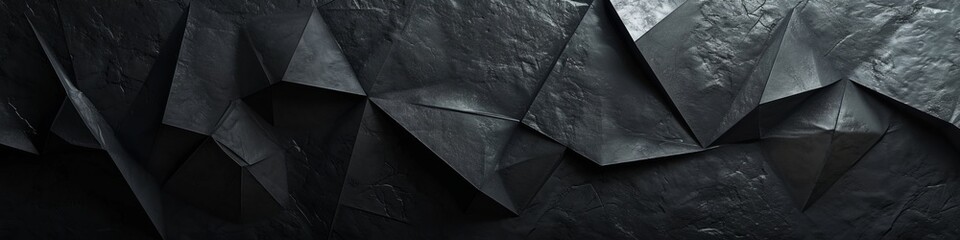 Black wall with a leather like texture, featuring embossed polygon shapes. - obrazy, fototapety, plakaty