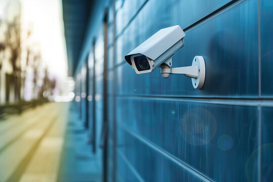 Sleek IP security camera mounted on a modern building exterior, showcasing advanced surveillance technology.