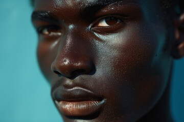 Intense gaze of a young man in dramatic lighting Generative AI image