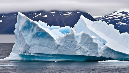 iceberg calving it is the breaking of ice chunks from a glacier watercolor trending on artstation. iceberg in the sea