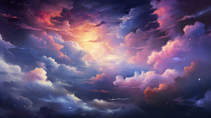 Colorful clouds art on dark background.