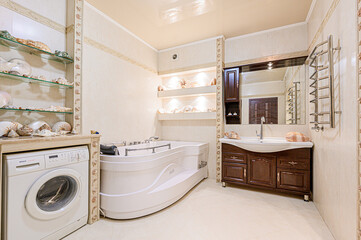 interior apartment room bathroom, sink, decorative elements, toilet. WC, sanitary unit, wash room