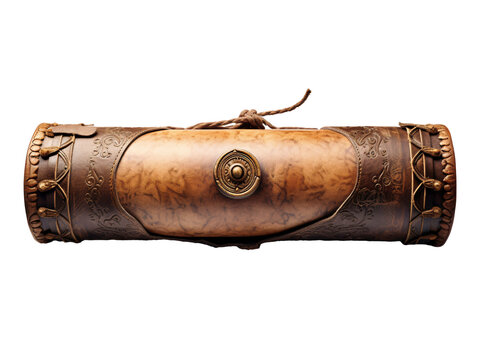 a brown leather scroll with a rope